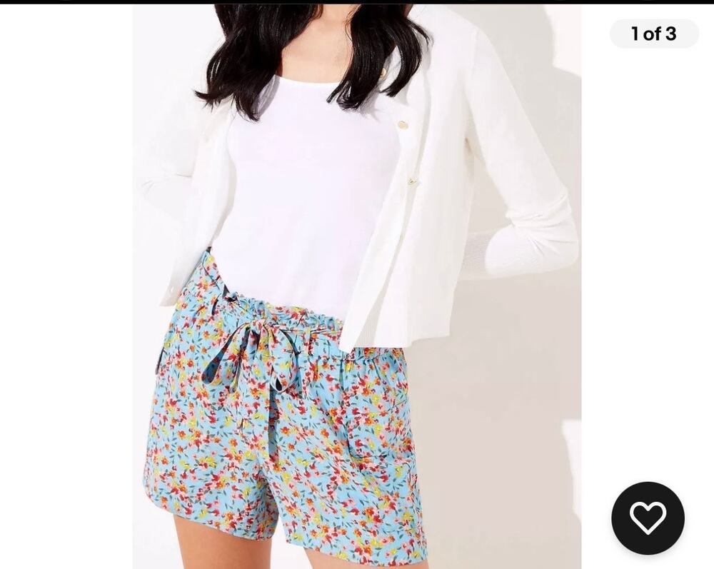 Ann Taylor LOFT Floral Tie Waist Cargo Shorts Size Small Blue‎ Red Multi Color